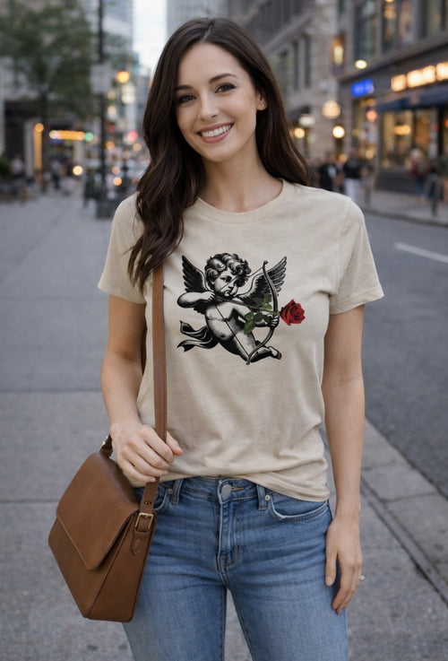 Cupid Rose Vintage Arctic White Short Sleeve T-Shirt